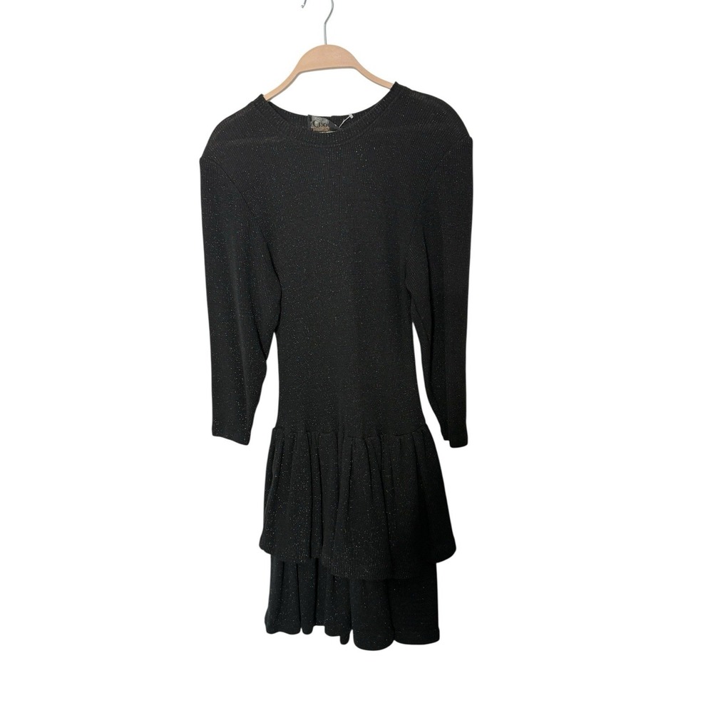 Vintage Choon black sparkle ruffle fittle peplum dress women‎ Small/medium